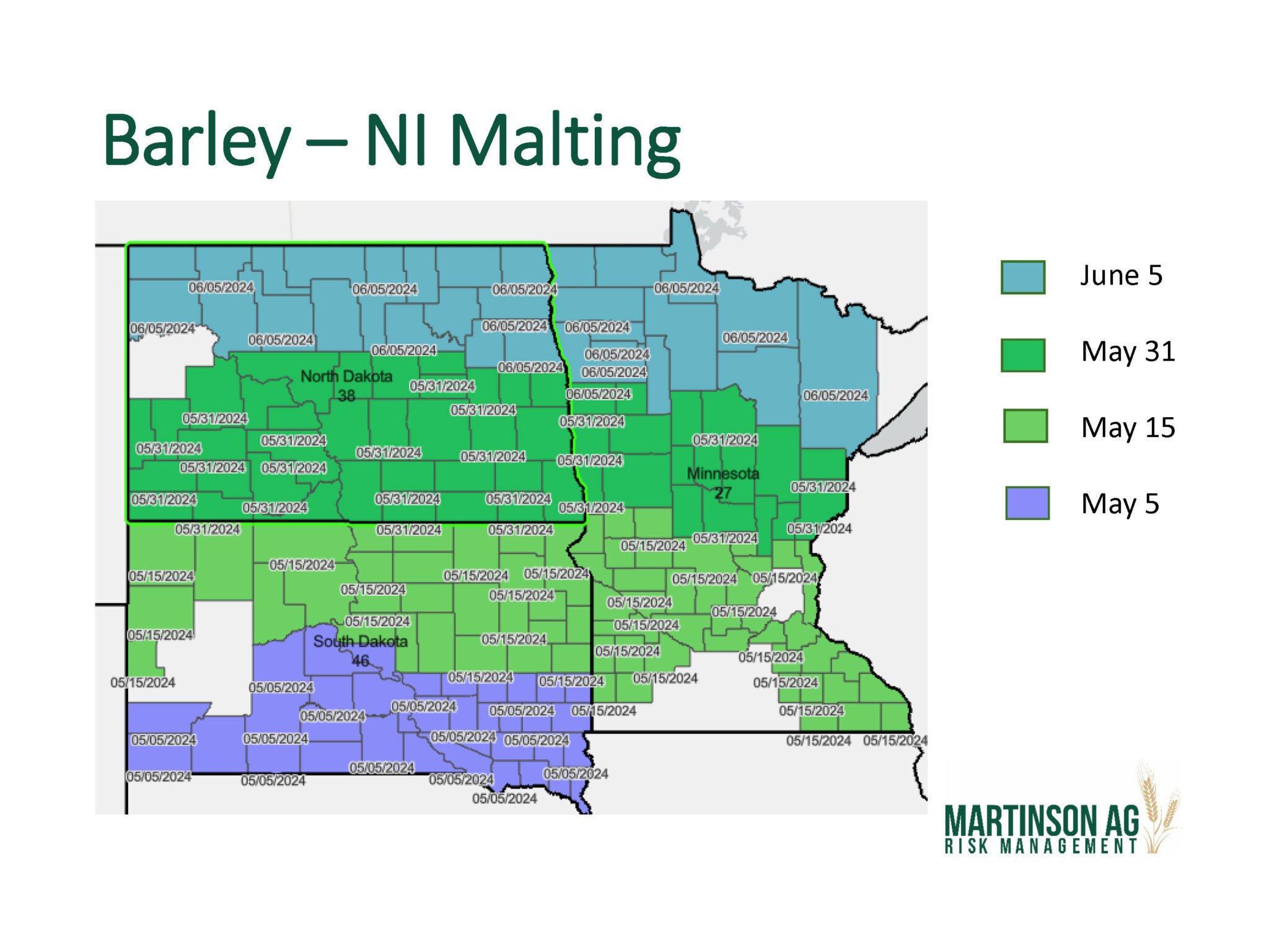 2024 Final Planting Date Maps for ND, MN, SD Martinson Ag Risk Management
